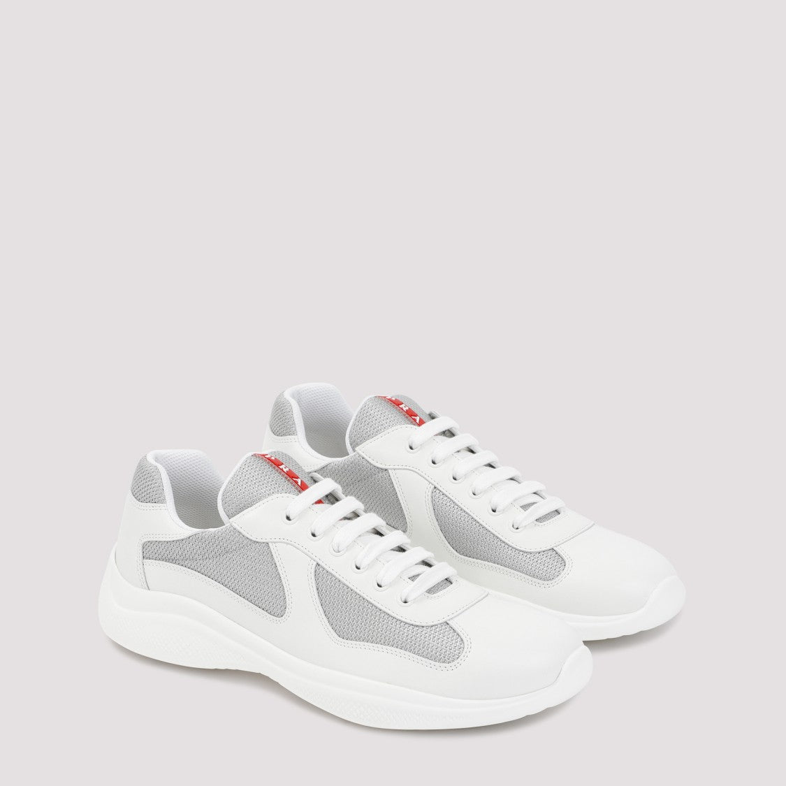 Prada White Leather And Mesh Americas Cup Sneakers