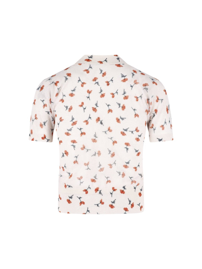 Jil Sander Light Pink Floral Print Short-Sleeve Top