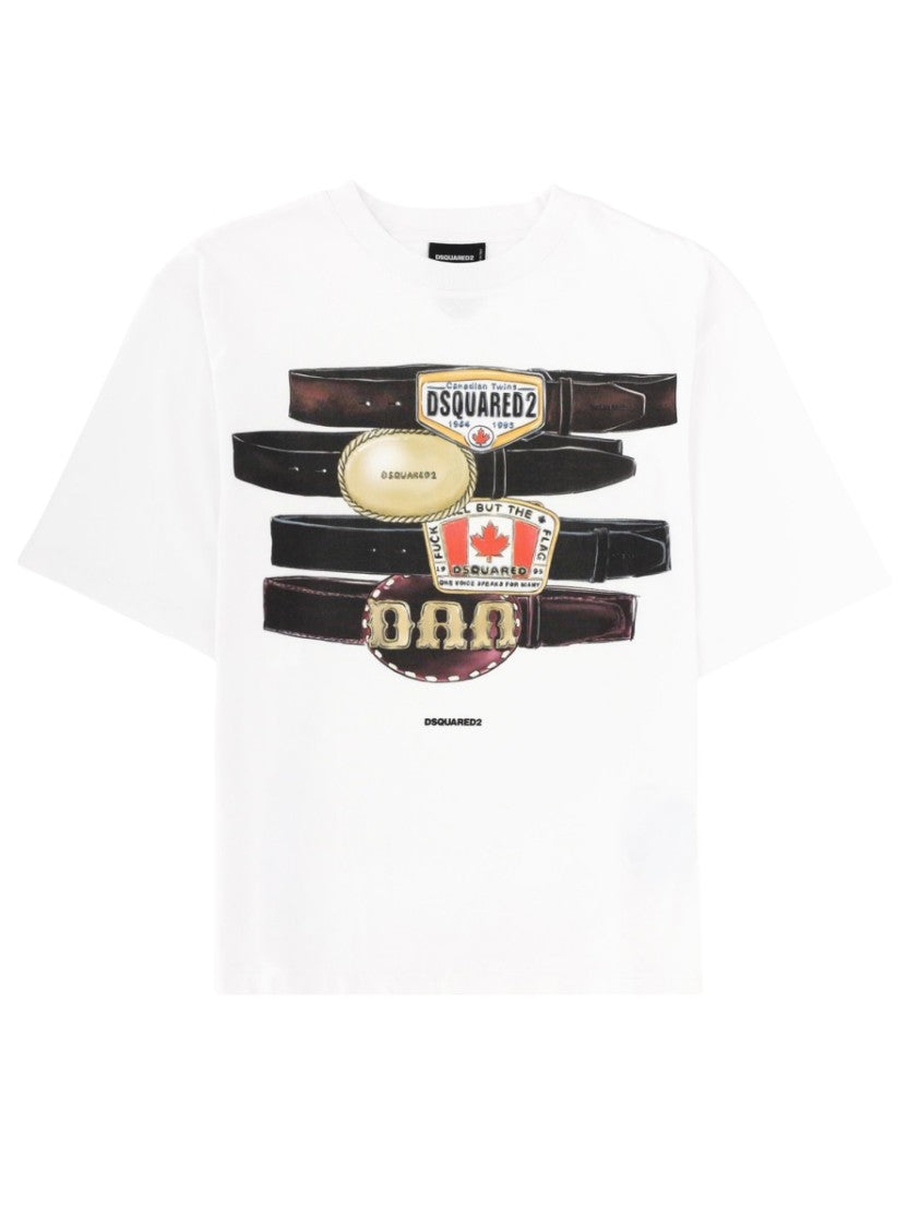 Dsquared2 White Belt Graphic Loose T-Shirt
