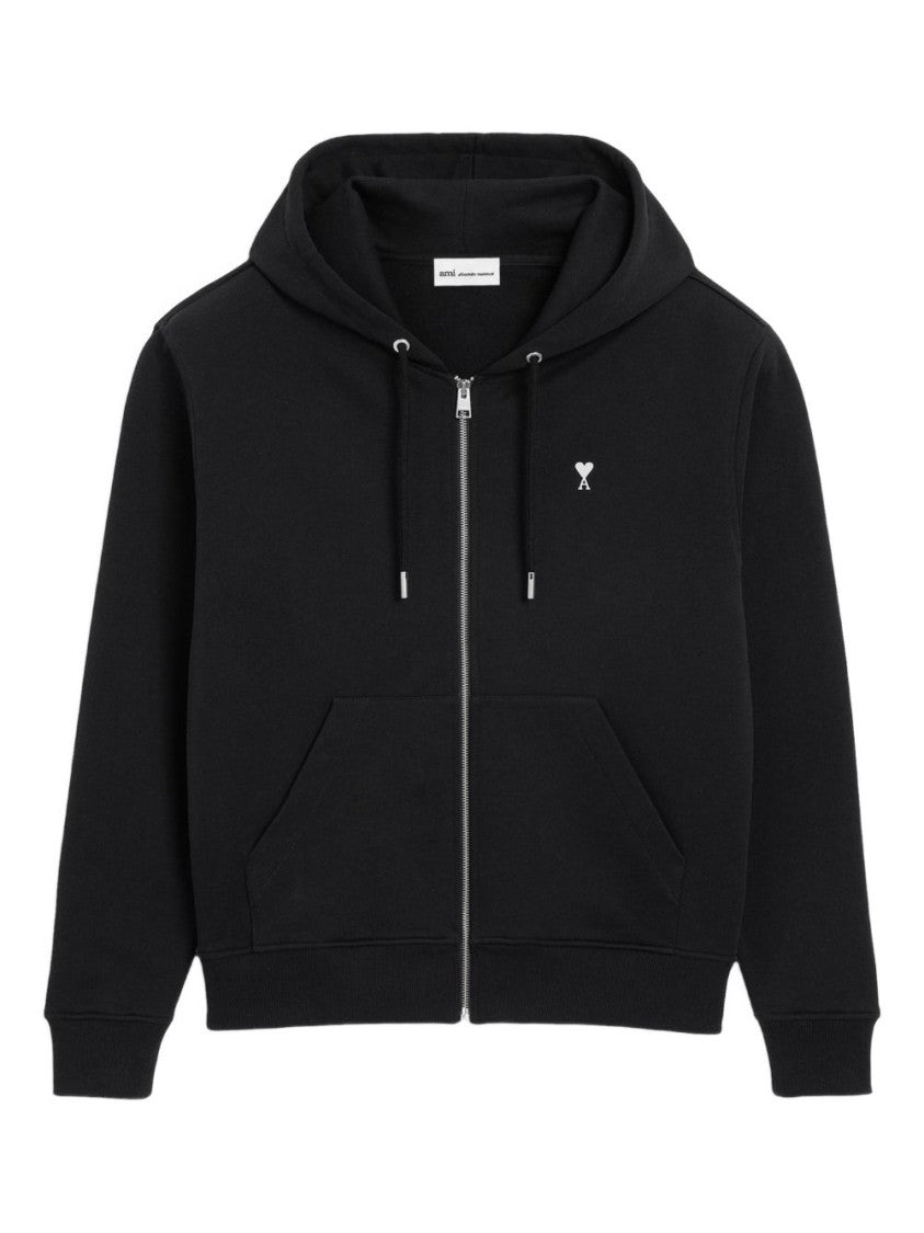 Ami Paris Hooded Zip-Through Sweater With Heart Embroidery