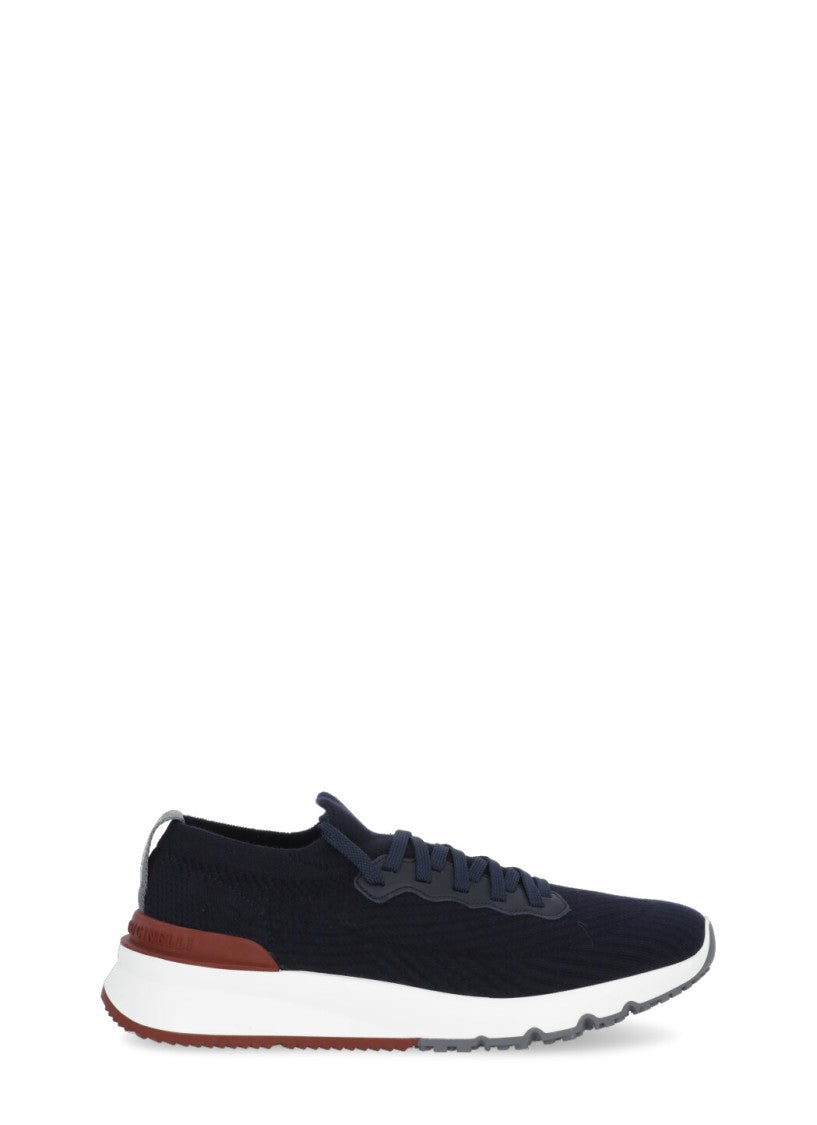 Brunello Cucinelli Gros Grain Logo Blue Sneakers