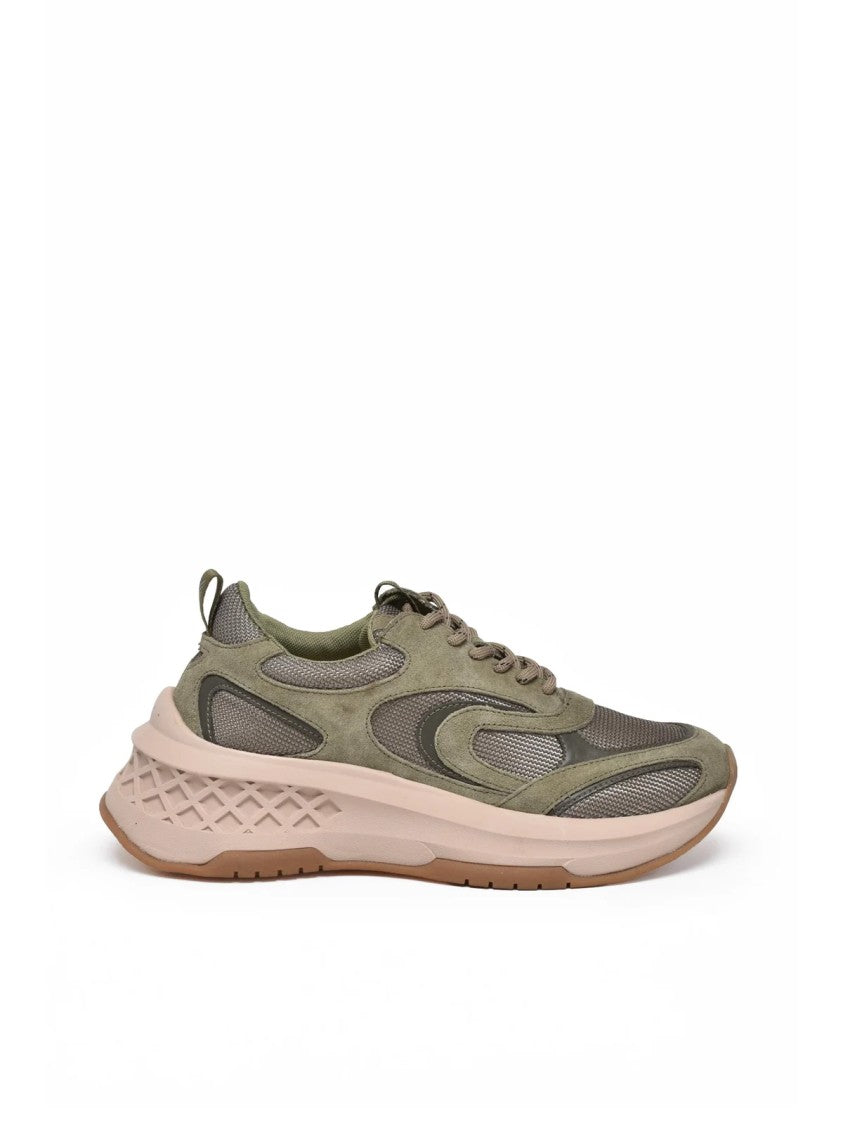 Emanuélle Vee Green Textured Leather Chunky Sneakers