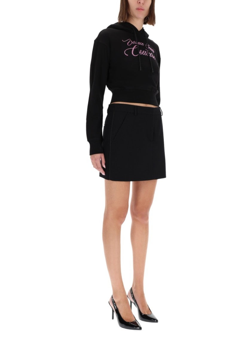 Versace Jeans Couture Black Cropped Embroidered Sweatshirt