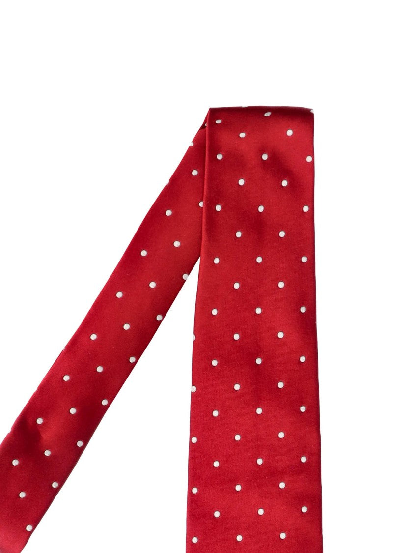 Tom Ford Sleek Narrow Red Tie With Polka Dot Pattern