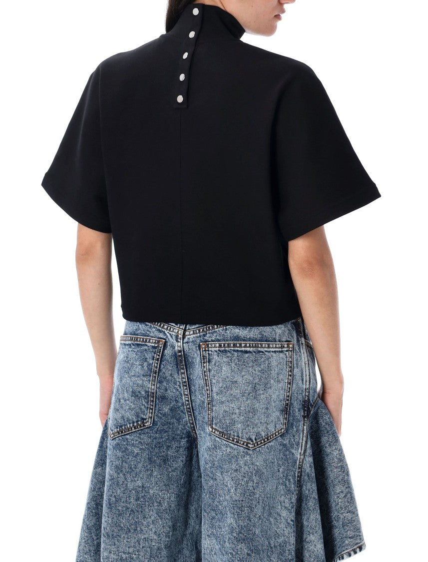 Alaïa High Neck Ribbed Cotton T-Shirt