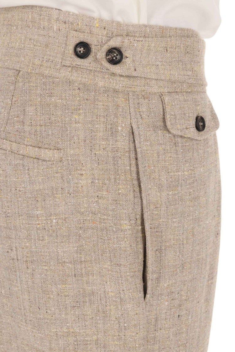 Ballantyne Linen-Silk Banded Waist Straight-Leg Pants