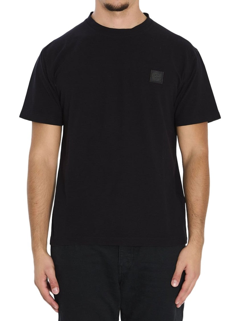 Stone Island Black Crepe Cotton T-Shirt With Logo Patch