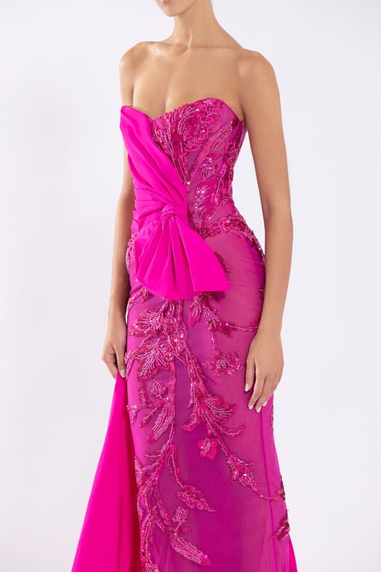 Saiid Kobeisy Tulle Strapless, Beaded Dress With A Taffeta Draping And Tail