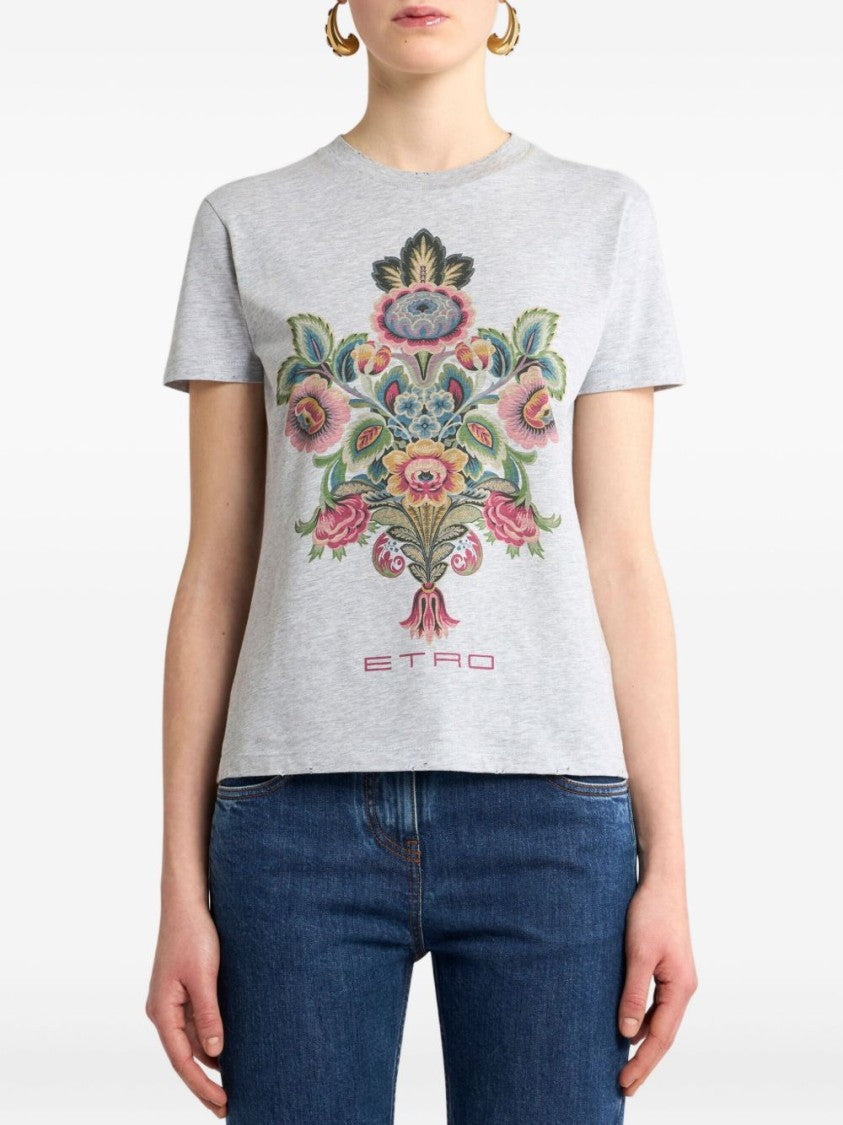 Etro Artistic Floral Print Cotton T-Shirt