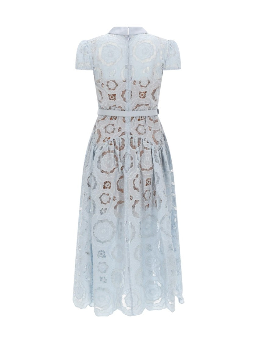 Self-Portrait Neutrals Circular Pattern Lace Midi Dress
