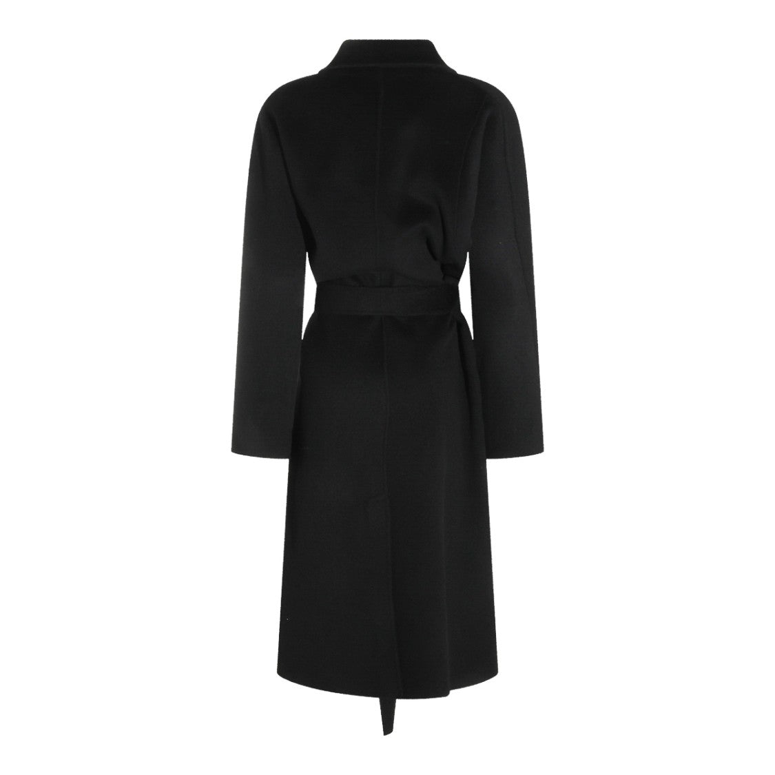 Elisabetta Franchi Long Black Wool Coat With Self-Tie Belt And Classic Lapels