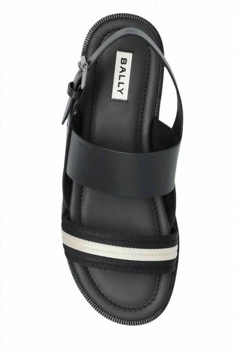 Bally Black Leather And Fabric Sandal With Adjustable Ankle Strap