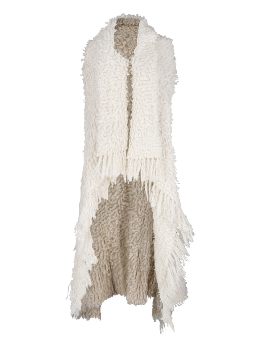 Pampa The Brand White Fringed Edges Teddy Alpaca Cape