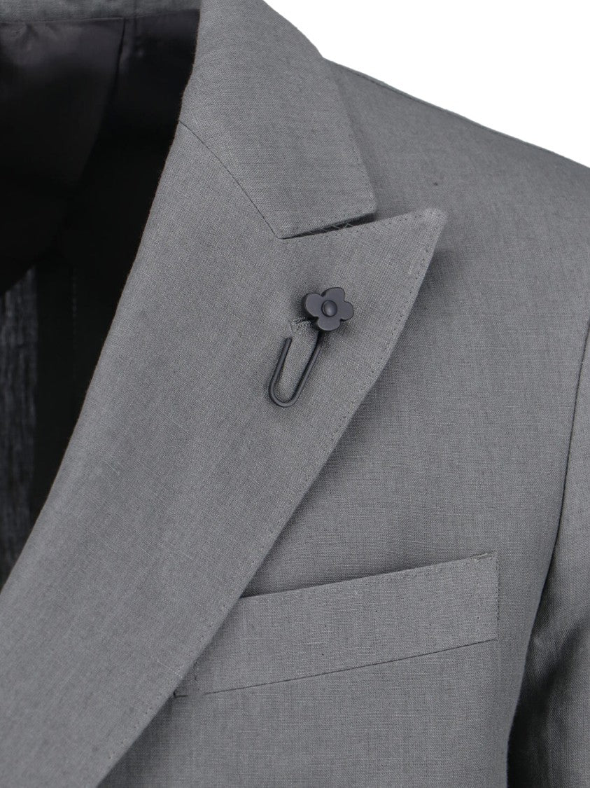 Lardini Double-Breasted Linen Suit Grey