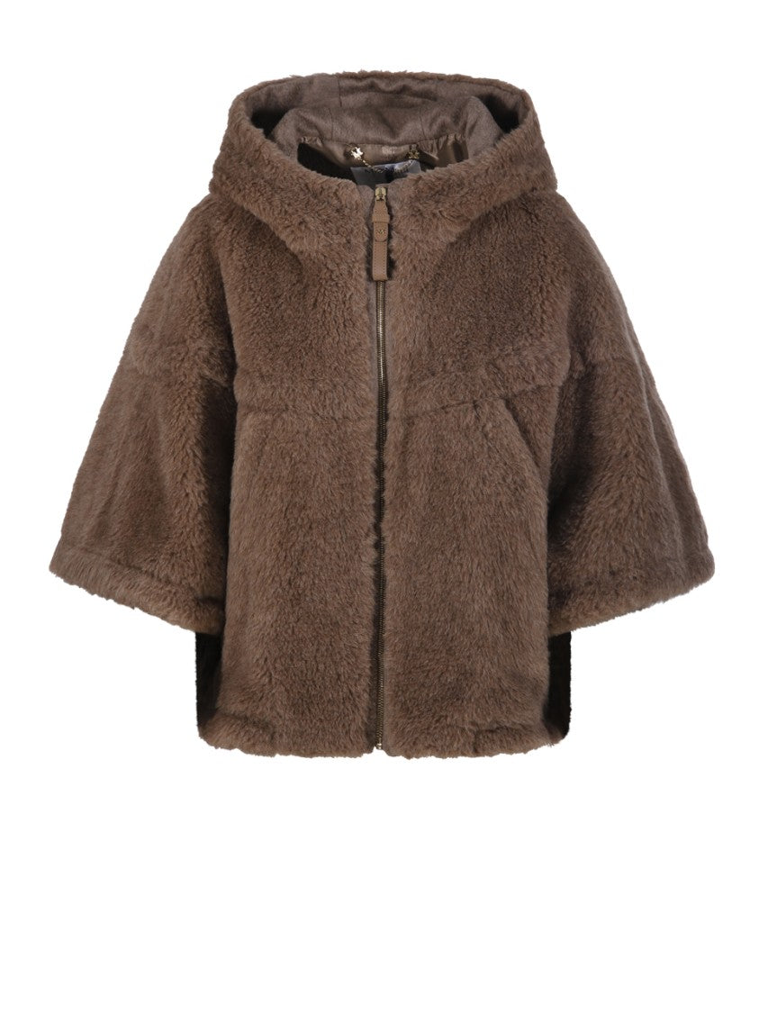 Max Mara Plush Textured Brown Alpaca-Cashmere-Silk Cape