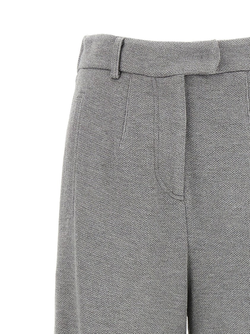 Brunello Cucinelli High-Waisted Grey Lamé Pants With Pleats