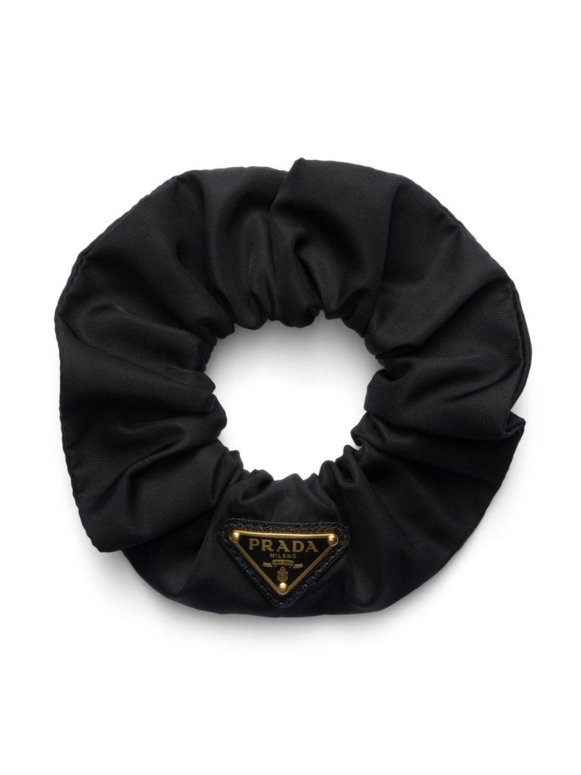 Prada Triangle-Logo Scrunchie With Ruched Detailing And Elastic Band