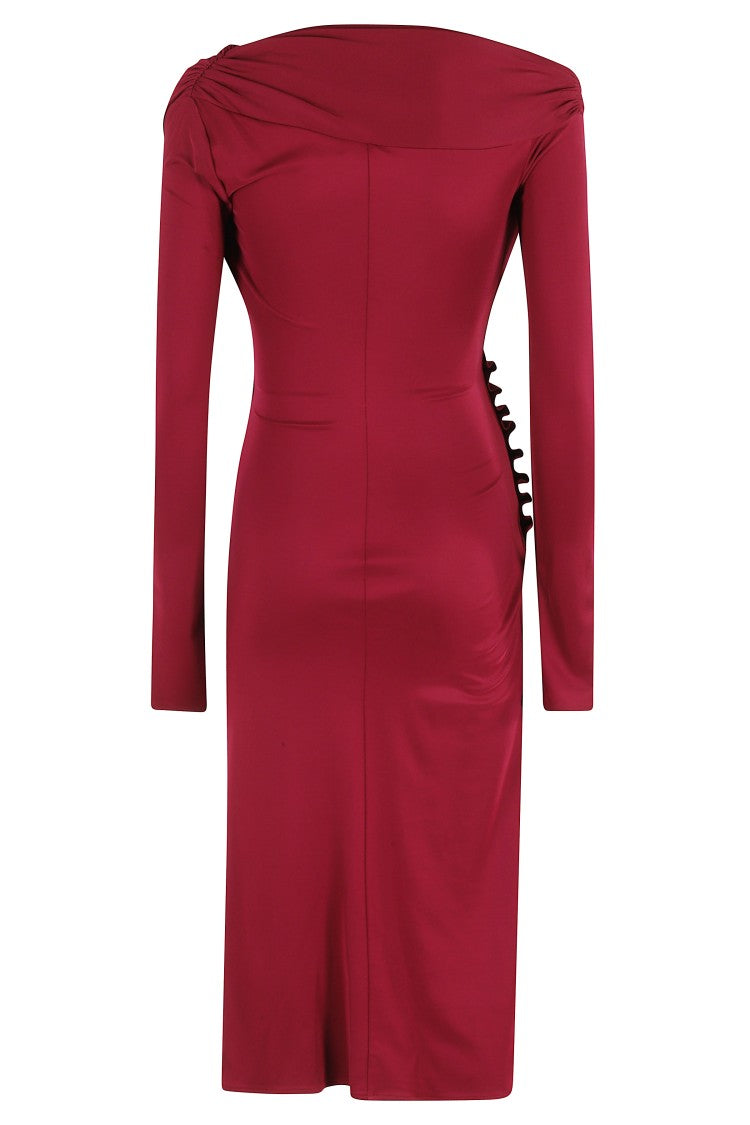Elisabetta Franchi Draped Midi Dress With Jeweled Buttons