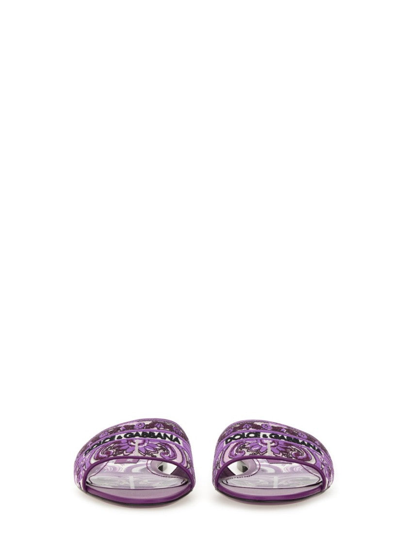 Dolce & Gabbana Purple Slide Sandal With Intricate Embroidery