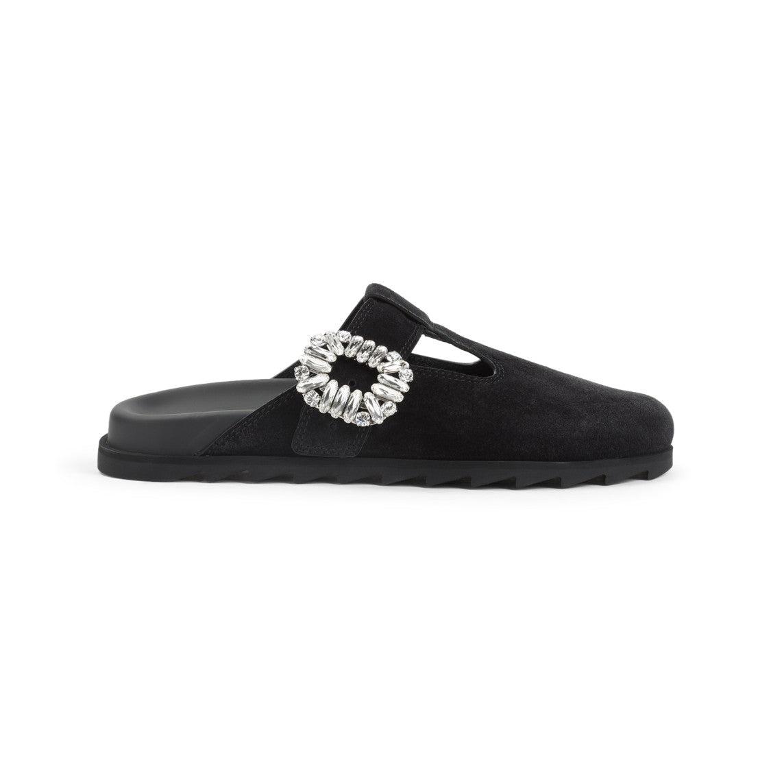 Roger Vivier Black Suede Slippers With Crystal Embellishments