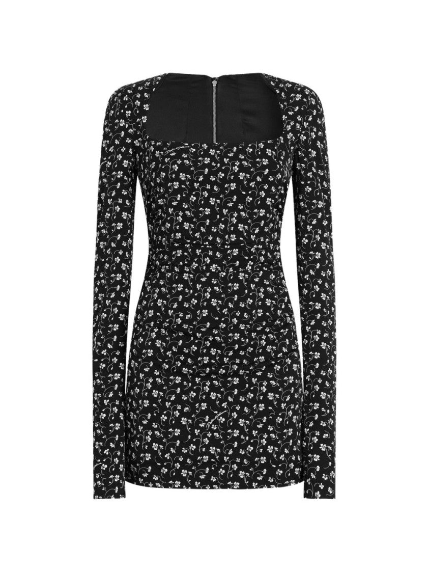 Dolce & Gabbana Fitted Floral Print Square Neckline Mini Dress