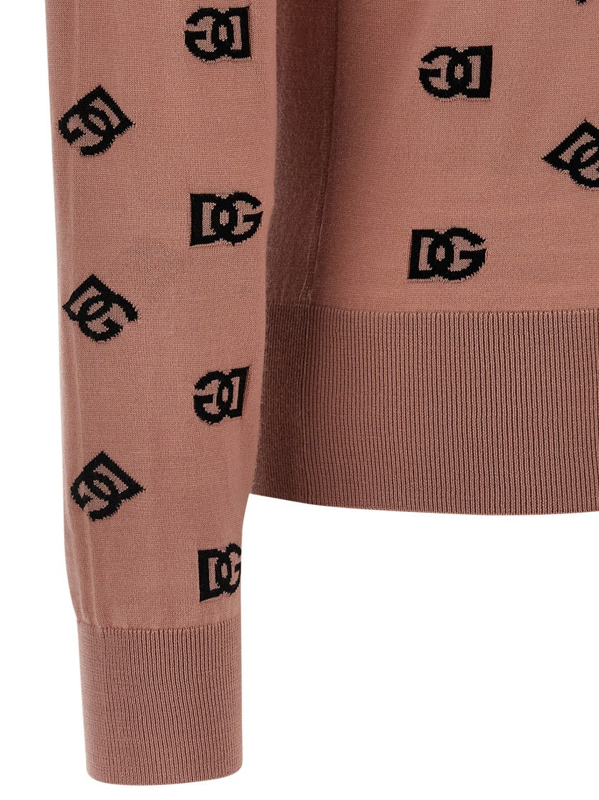Dolce & Gabbana Wool And Silk Blend Cardigan With Dg Monogram Jacquard
