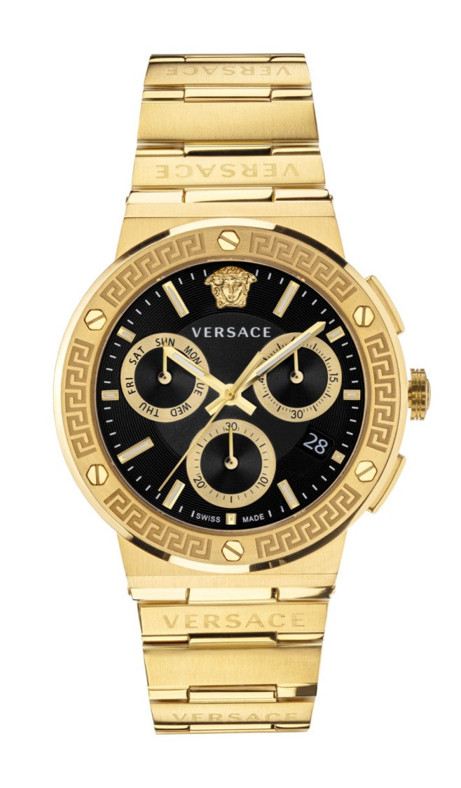 Versace Greca Logo Chrono Gold Timepiece With Swiss Movement