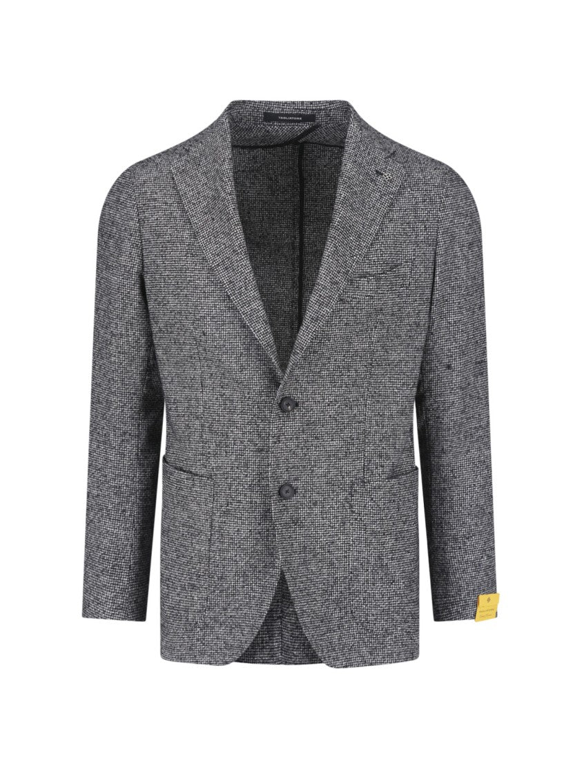 Tagliatore Textured Black And White Wool Blend Blazer With Classic Lapels