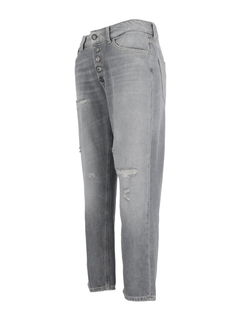 Dondup Mid-Rise Cropped Jeans With Button-Fly Closure And Distressed Finish