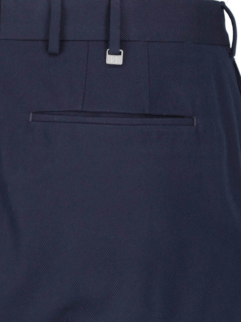 Pt Torino Blue High-Waisted Pleated Virgin Wool-Blend Formal Pants