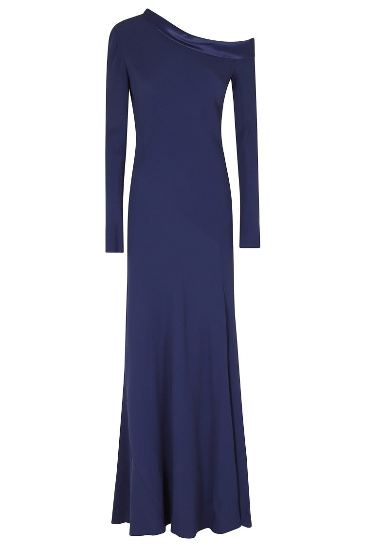 Alberta Ferretti Blue Enver Satin One-Shoulder Side Slit Viscose Long Evening Dress