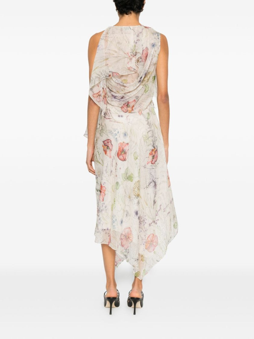 Alexander Mcqueen Asymmetrical Midi Dress With Applique Ruffles