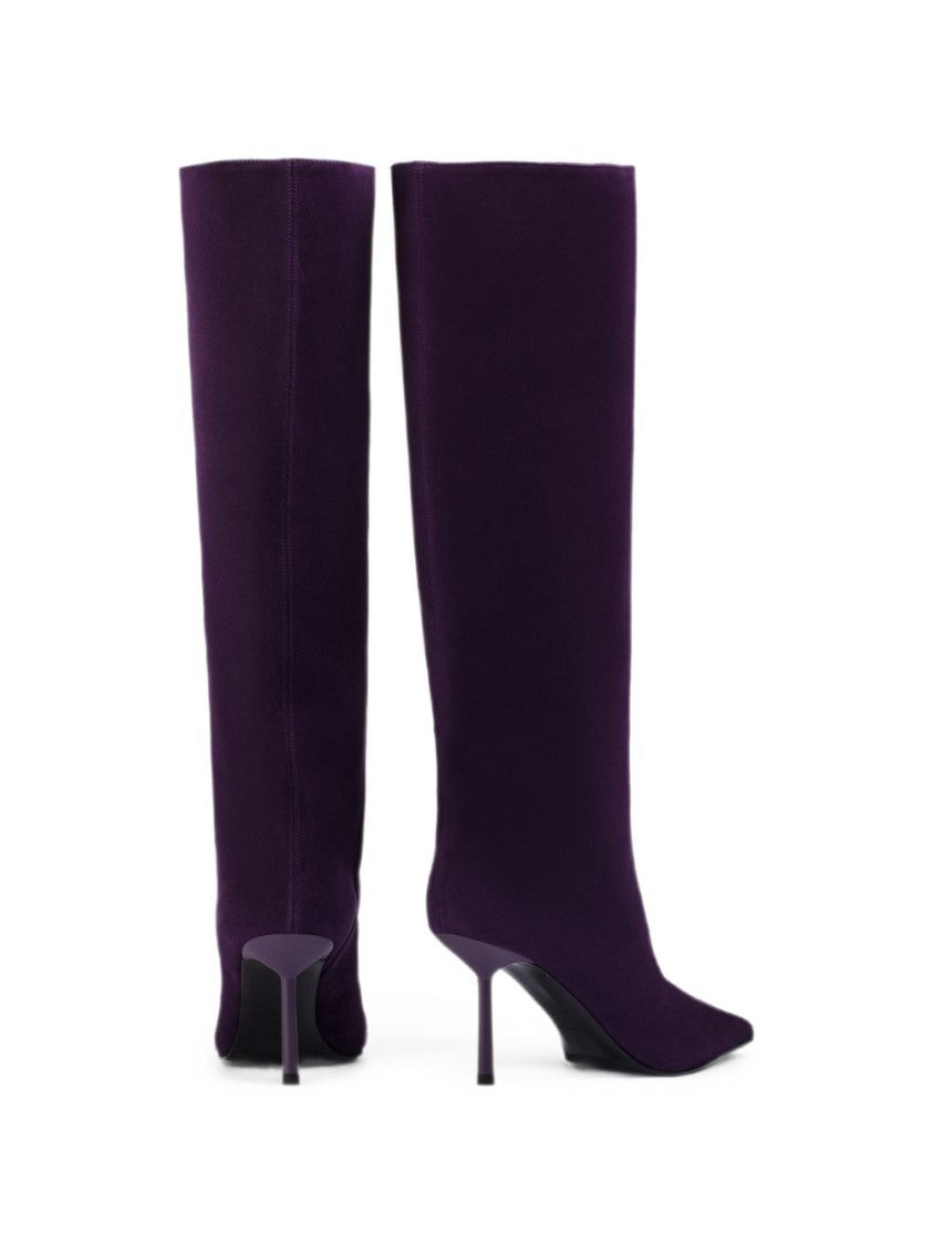 Le Silla Mid-Calf Stiletto Boots In Rich Purple Material