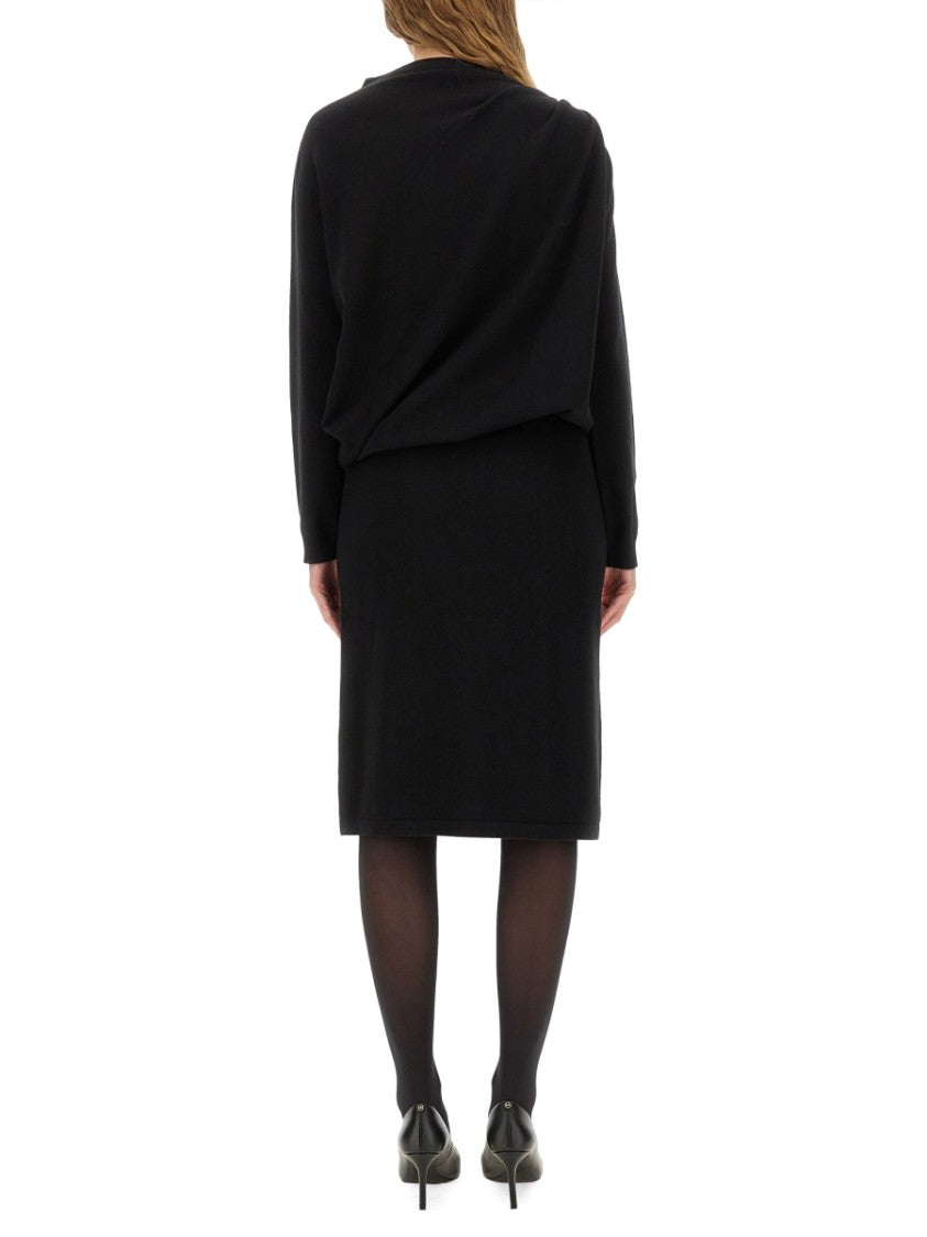 Fabiana Filippi Fitted Midi Dress With Draped Bodice And Gold Detail