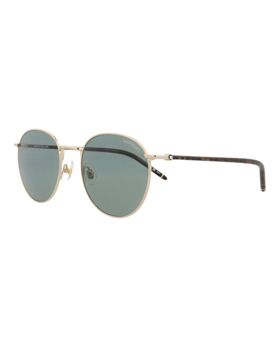 Montblanc Round Metal Sunglasses With Tortoiseshell Temples And Green Tint