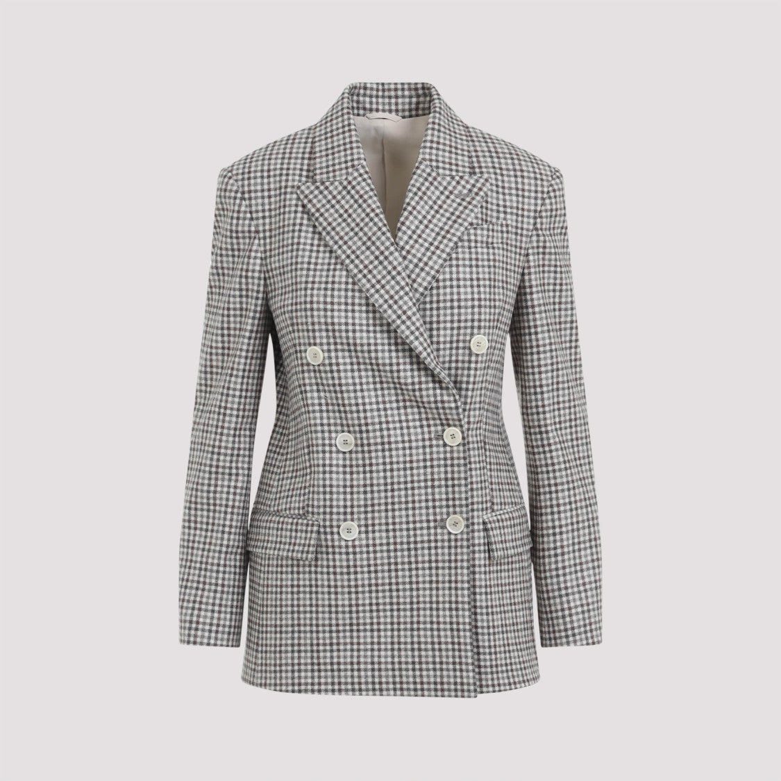 Brunello Cucinelli Double-Breasted Virgin Wool Jacket With Check Pattern