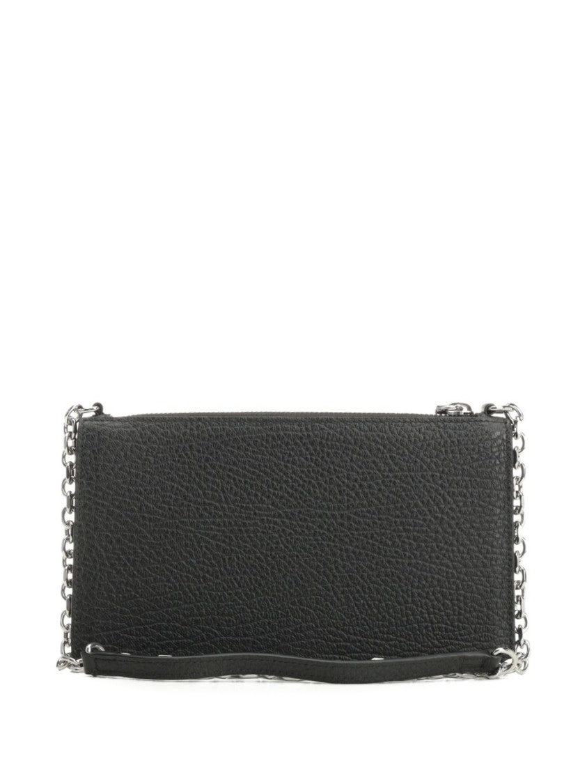 Maison Margiela Textured Black Wallet With Silver Chain And Unique Stitching