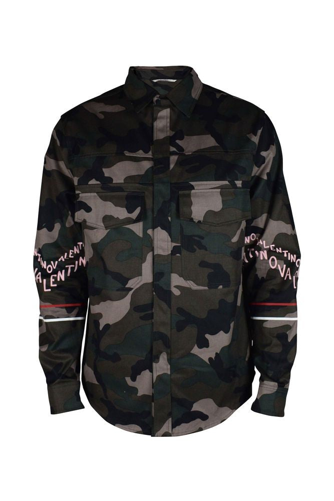 Valentino Garavani Camouflage Jacket With Pink Logo Print