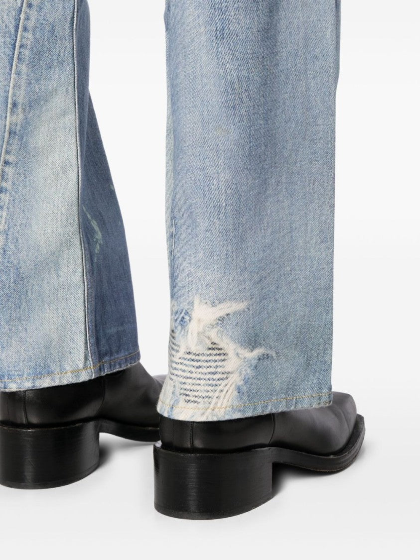 Our Legacy Blue Relaxed Wide-Leg Distressed Jeans