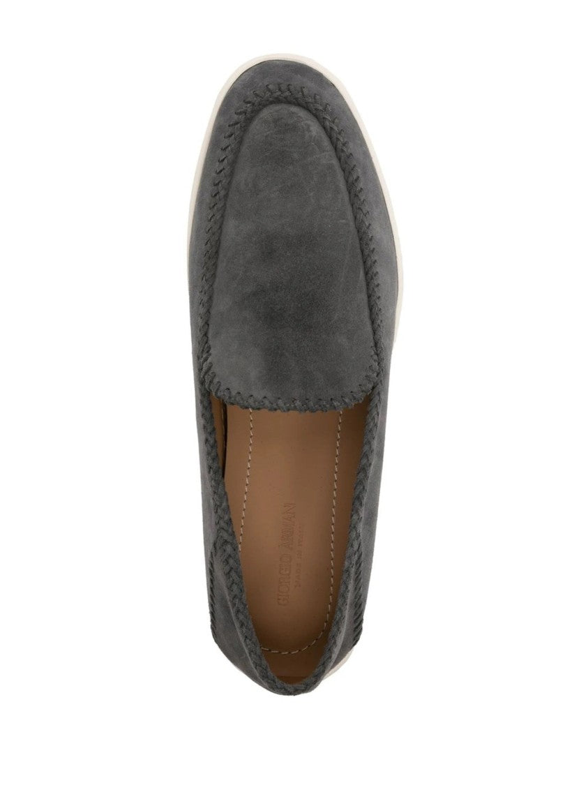 Giorgio Armani Slim-Fit Grey Calf Leather Sneakers