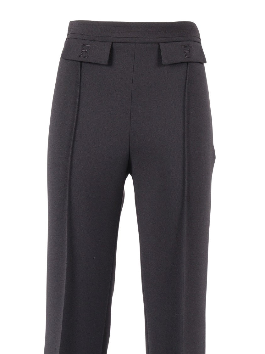 Elisabetta Franchi Tailored Black Wide Flared Straight-Leg Pants