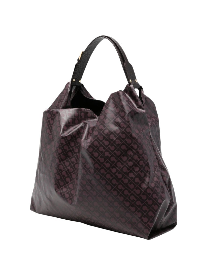 Gherardini Brown Monogram Print Hobo Bag With Adjustable Strap And Pouch