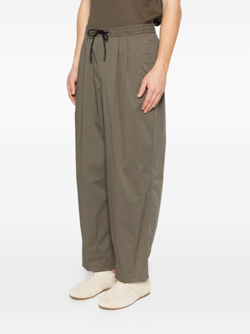 Pt Torino Cropped Loose-Fitting Military Green Drawstring Pants With Button Accents
