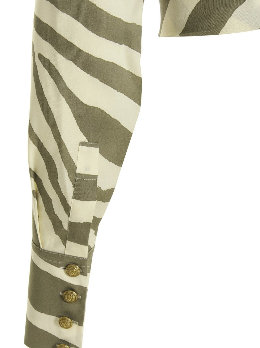 Balmain All-Over Zebra Print Viscose Blend Shirt With Draped Tie Belt