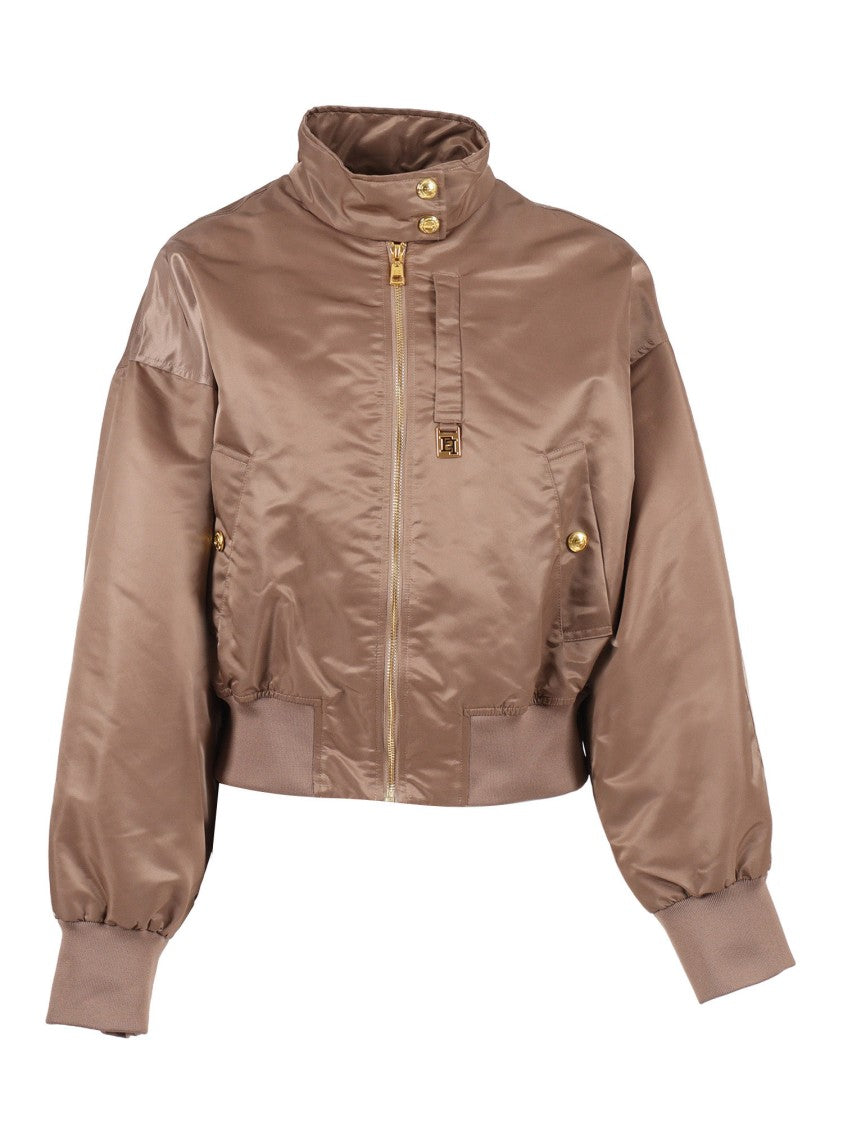 Elisabetta Franchi Brown Cropped Polyamide Jacket