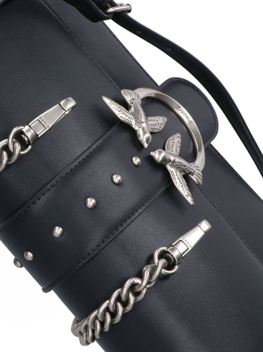 Pinko Structured Black Bag With Metallic Chain Strap