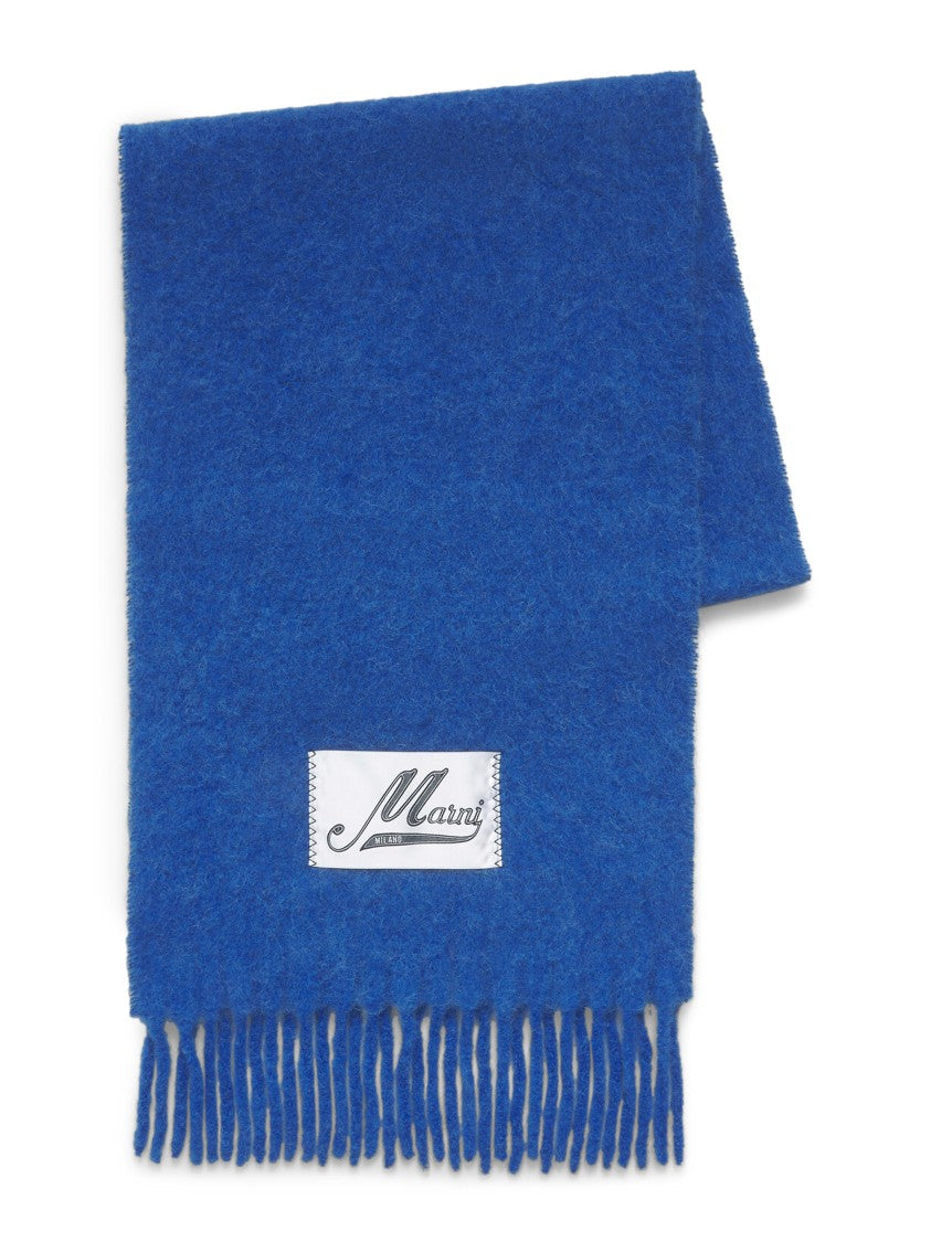 Marni Textured Blue Scarf With Fringed Edge