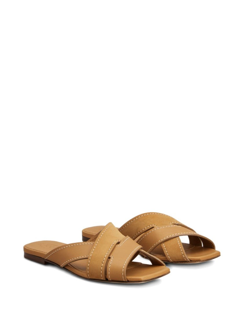 Tod's White Crisscross Strap Square Toe Sandals