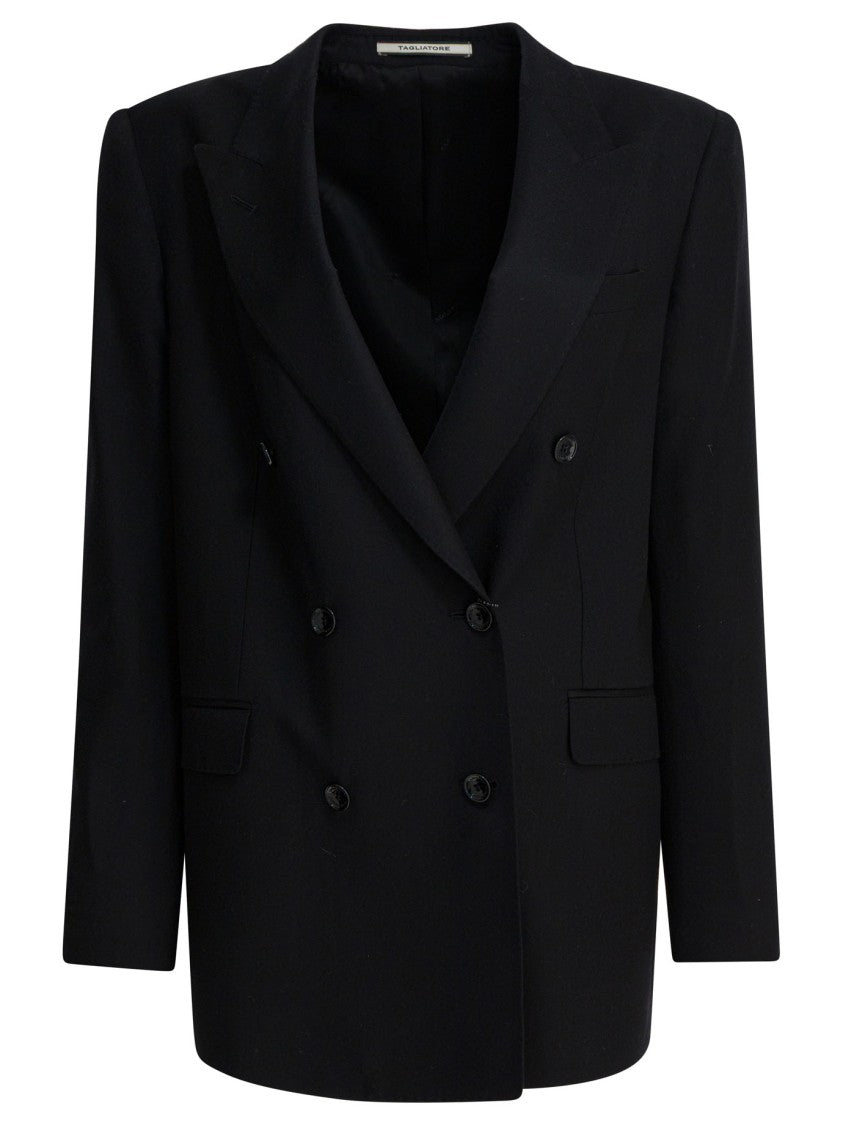Tagliatore Double-Breasted Cupro Jacket With Notch Lapels