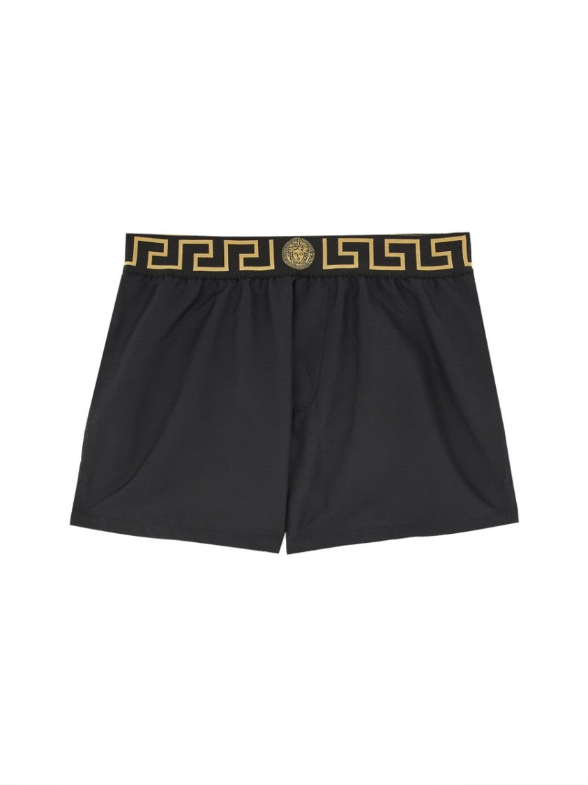 Versace Short Da Mare Con Bordo "Greca" With Gold Greek Key Detail